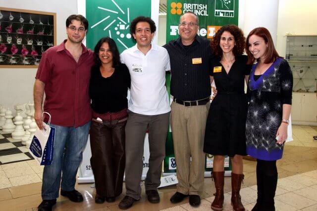 PaymLab 2011 finals. From right to left: Julia Tobias, Keren Lavia, Eitan Crane, Rafi Arzi, Usherit Yakna, the organizer of the competition at Hamada, and Michael Talias. Photo: Sivan Shavor