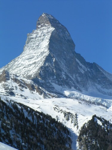 The summit of the Matterhorn as seen from the settlement of Zermatt. From Wikipedia