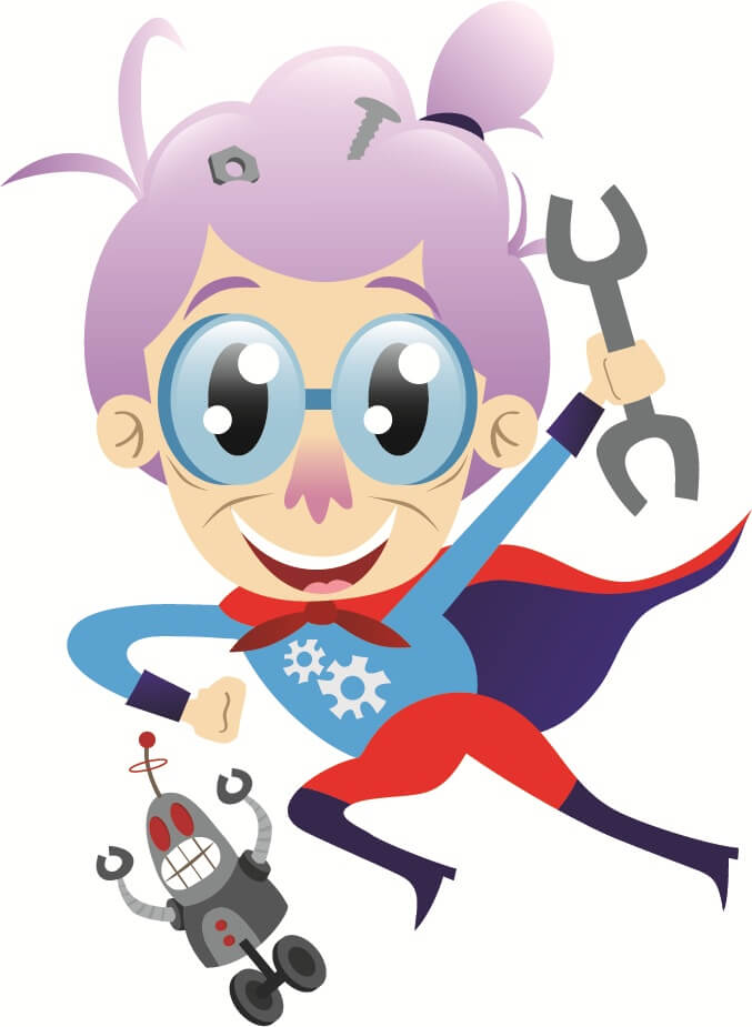 Grandmother a superhero, from Passover events on powers and superpowers at the Science Museum in Jerusalem. Illustration: Bloomfield Science Museum