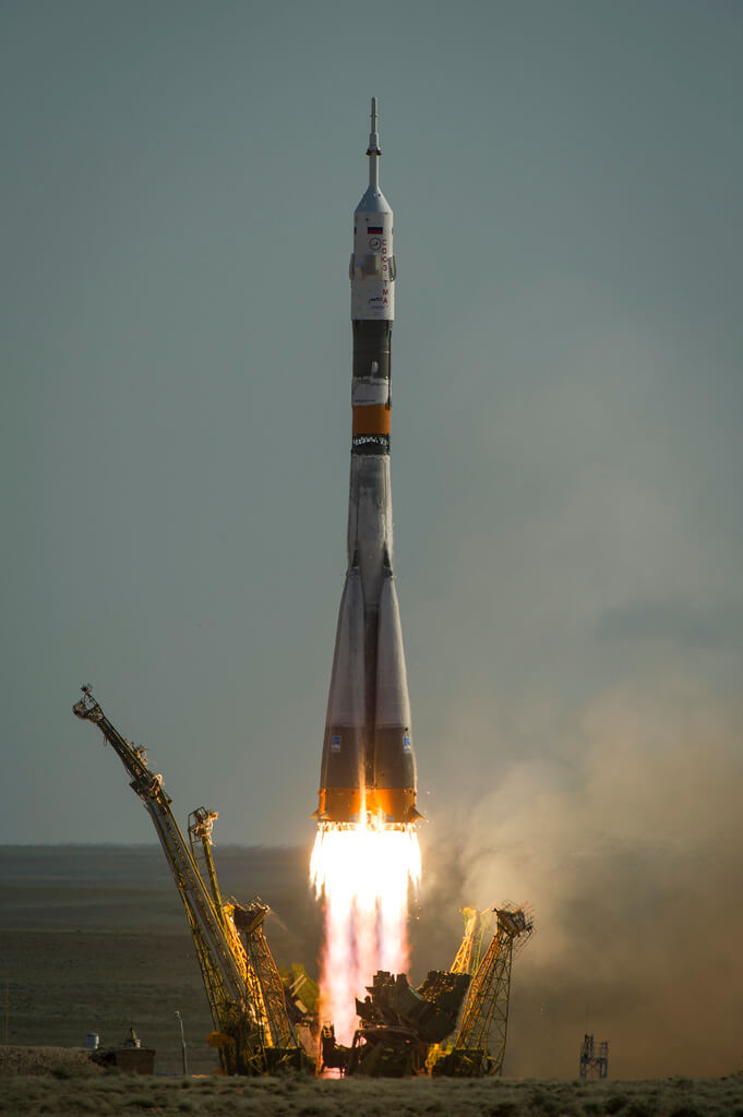The Soyuz TMA-04M spacecraft takes off from Kazakhstan with members of the 31st crew of the International Space Station on board.