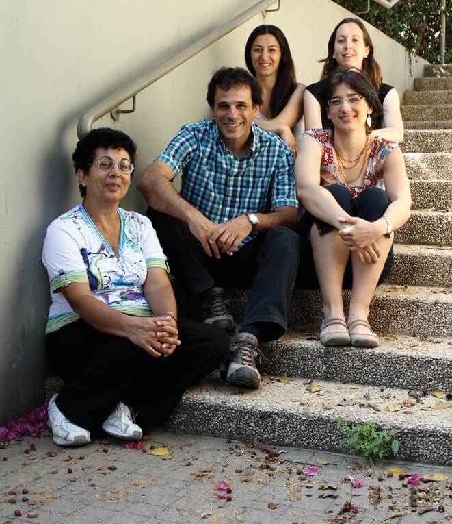 Above, from the right: Dr. Galia Overkovitz and Lydia Verbiov; below, from the right: Maria Marianovitz, Prof. Eitan Gross and Dr. Judith Salzman. In the right place