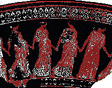 female dancers A painting on an urn originating in ancient Greece