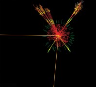 הדמיית התנגשות פרוטונים במאיץ החלקיקים בסרן, LHC. איור: מכון ויצמן