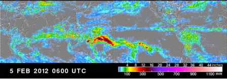 Rain data collected by the TRMM satellite during a day