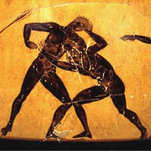 Athletes on an ancient Roman pitcher. From Wikipedia