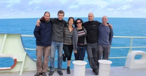 Members of the research team, from the right: Dr. Yoav Lian, Dr. Assaf Vardi, Daniela Shatz, Shlomit Sharoni, Dr. Miguel Perda and Uri Shein