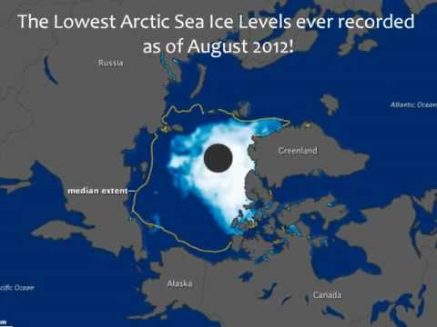 שיא שלילי בשטח הקרח באוקיאנוס הארקטי בקיץ 2012. איור: נאס"א