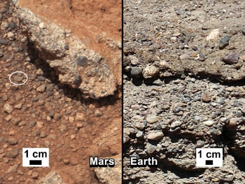 הממצאים ממאדים בצד שמאל, בהשוואה לאבנים דומות מכדור הארץ מימין.