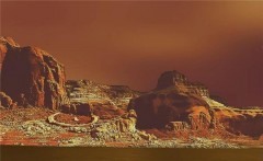 פני השטח של טיטאן. התמונה מורכבת מנתונים ששודרו על ידי החללית הויגנס שנחתה על פניו ב-2004. איור: נאס"א וסוכנות החלל האירופית