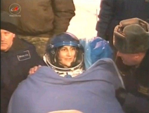 33rd crew member of the space station, Sunita Williams in a lounger outside the Soyuz spacecraft, minutes after the Soyuz landed near the city of Arkalik in Kazakhstan. Photo: NASA/Bill Ingalls