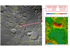 מפות אלה של הירח מדגישות את האיזור שבו תתרסקנה חלליות GRAIL ב-17 בדצמבר (18בדצמבר שעון ישראל) ותסתיים משימה מוצלחת למיפוי כוח המשיכה של הירח. צילום: נאס"א/GSFC