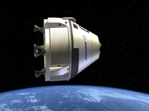 Artist's rendering of the CST-100 spacecraft being developed by Boeing for NASA's commercial manned space program