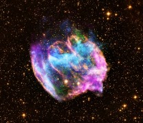 שרידי הסופרנובה W49B. (X-ray: NASA/CXC/MIT/L.Lopez et al; Infrared: Palomar; Radio: NSF/NRAO/VLA)