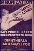 כרזה של שירותי החרום בארה"ב מתקופת מלחמת העולם השניה, הקוראת לחסן תינוקות. מתוך ויקימדיה קומונס