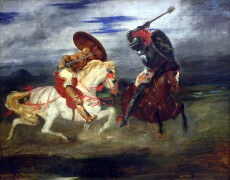 דו-קרב אבירים, Combat de chevaliers dans la campagne, ציור מ-1825 מאת אז'ן דלקרואה.