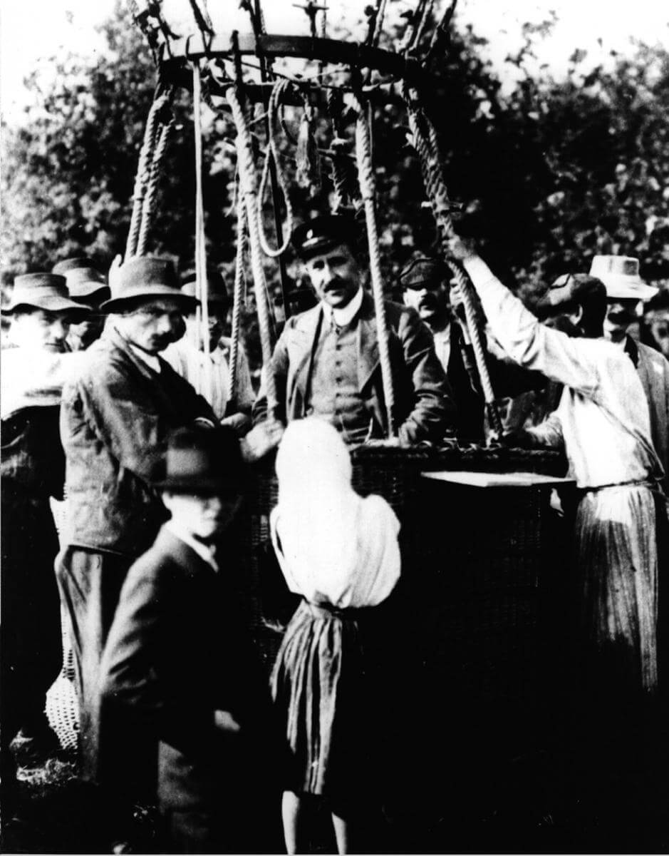 Victor Hess prepares to fly in a hot air balloon