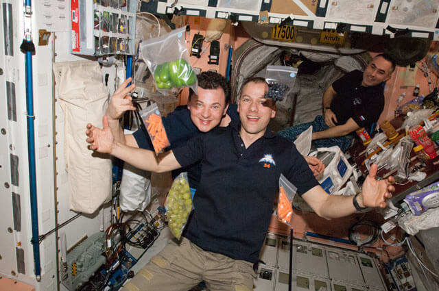 The astronauts on the space station enjoy fresh vegetables and fruits that arrived in a supply spacecraft. Photo: NASA