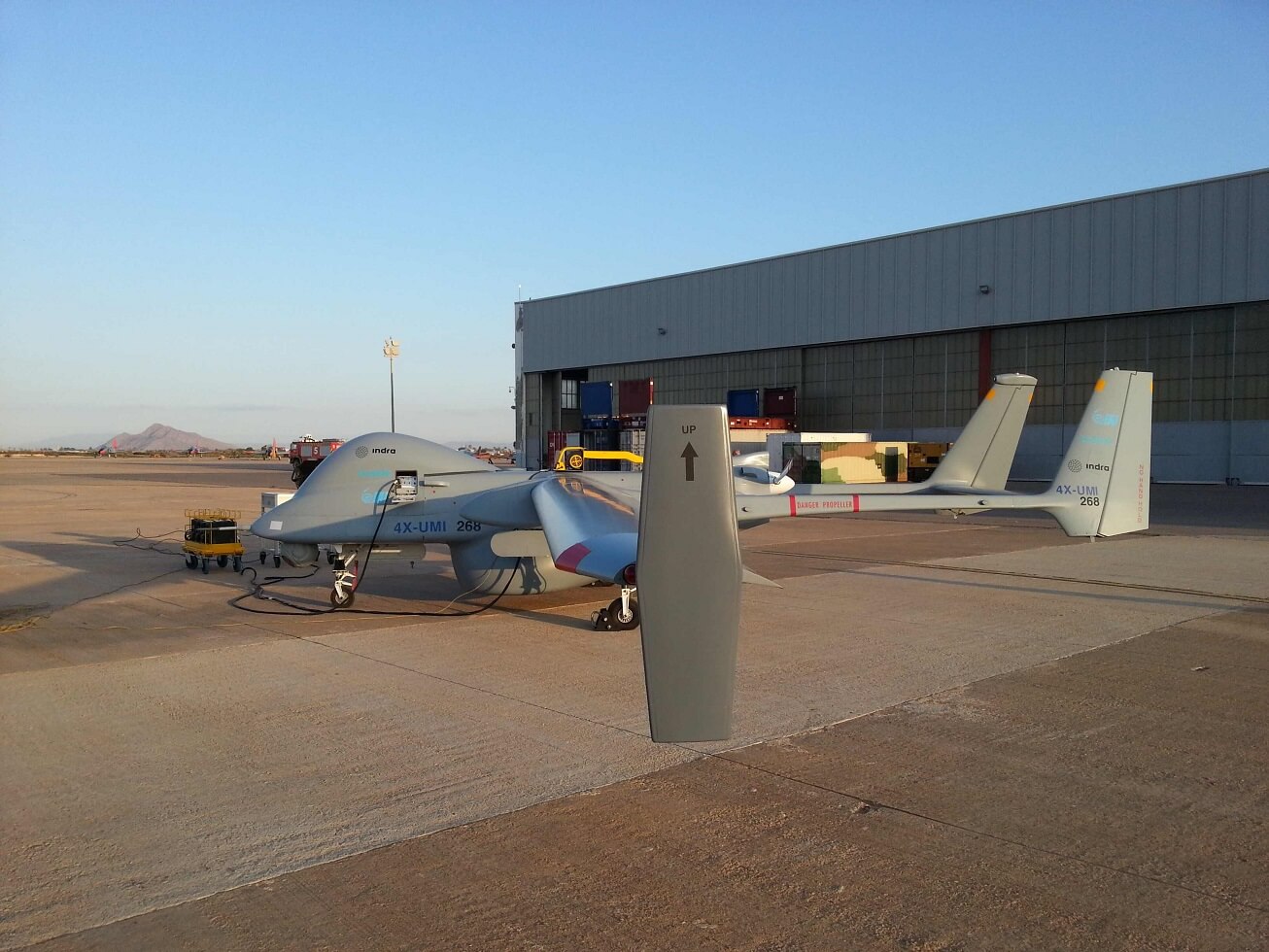 The Heron UAV of the aviation industry at an airport in Spain on the occasion of testing the integration of UAVs into civil aviation. Photo: the aviation industry