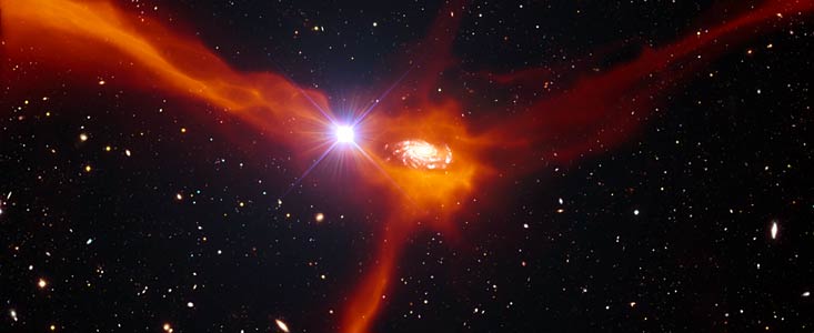 גלקסיה הבולעת את הגז הסובב אותה בתקופה בה הגלקסיות הראשונות התפתחו. איור: ESO