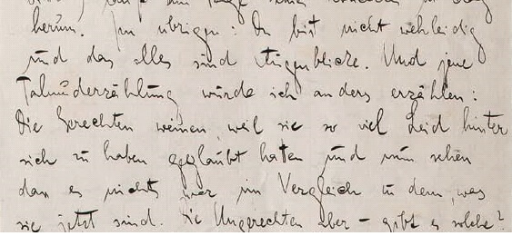 An excerpt from a letter written by Franz Kafka to Max Brod on December 4, 1917, about his fear of mice and an interpretation of a Talmudic story, sold in December 2012 to an archive in Marbach for 100 euros