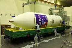The Amos 4 satellite arrives at the Baikonur Space Center for its launch on August 31, 2013. Photo: Russian space agency Roscosmos