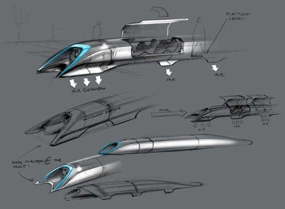 ציור אמן של מערכת ה- hyperloopשל אילון מוסק - תפיסה חדשה של תחבורה מהירה. צילום: Elon Musk/SpaceX/Tesla Motors