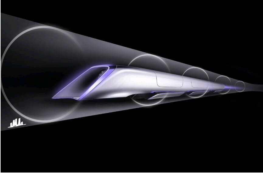 רכבת נוסעת במהירות 1,200 קמ"ש במנהרה ייעודית. צילום: Elon Musk/SpaceX/Tesla Motors