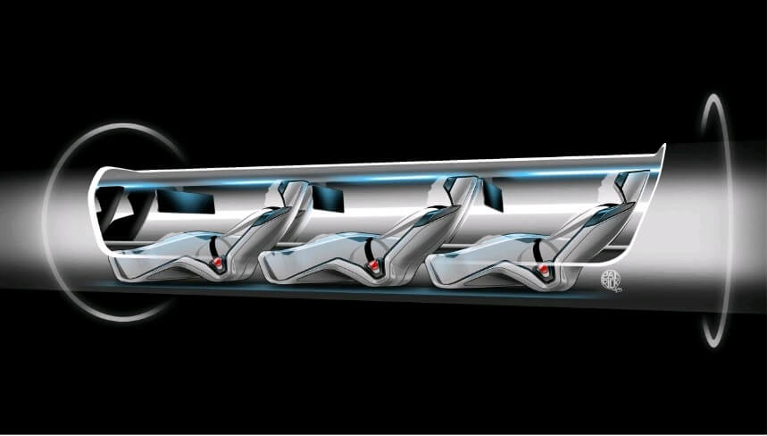 חתך רוחב של תא הנוסעים ברכבת קליע מסוג hyperloop.  צילום: Elon Musk/SpaceX/Tesla Motors