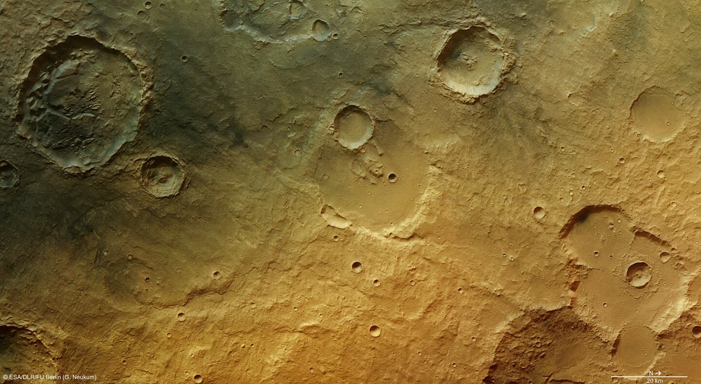 איזור ליד עמק טאגוס במאדים. צילום: Credit: ESA/DLR/FU Berlin (G. Neukum)