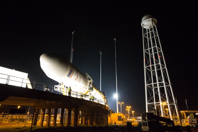 The Anthras spacecraft is ready for launch at Wallops Island, Orbital Sciences' new launch center. Photo: NASA