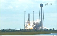 Launch of the Anthras rocket carrying the Cygnus spacecraft, 18/3/13. Screenshot from NASA TV