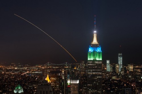 This spectacular image of LADEE being launched on the night of September 6-7 on the maiden launch of the Minotaur 5 rocket from Virginia as captured by space photographer Ben Cooper from the roof of Rockefeller Center in New York. Credit: Ben Cooper/Launchphotography.com via universetoday.com