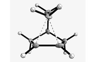 A model of the crystal structure of the 2-norbornyl cation: slow and gradual cooling to minus 233 degrees Celsius allows scientists to determine the exact structure of the molecule. [© Ingo Krossing].