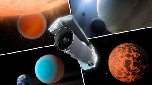 Image: This artist's rendering shows the Spitzer Space Telescope surrounded by examples of the planets it has examined. Photo: NASA / JPL - Caltech