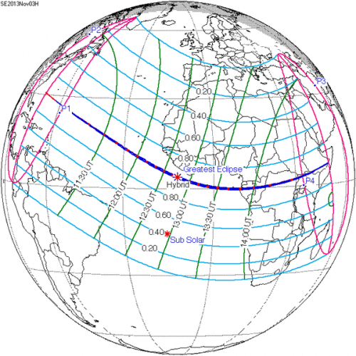 מסלול ליקוי החמה של ה-3 בנובמבר 2013. מתוך ויקיפדיה