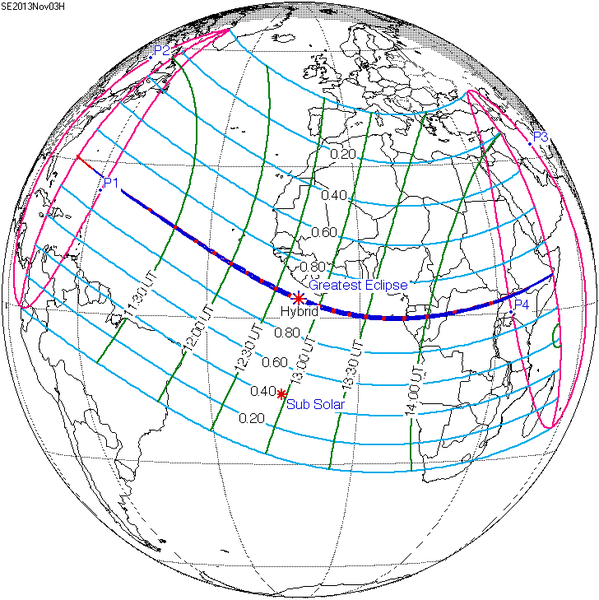מסלול ליקוי החמה של ה-3 בנובמבר 2013. מתוך ויקיפדיה