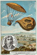 גלויה המתארת את הצניחה הראשונה בהסטוריה - של אנדריי-ז'ק גרנרין ב-22 באוקטובר 1797. מתוך ויקיפדיה