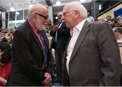 François Englert and Peter Higgs met for the first time at the CERN particle accelerator on the day of the announcement of the discovery of the Higgs boson on July 2012, 1459503. [CERN, http://cds.cern.ch/record/XNUMX]