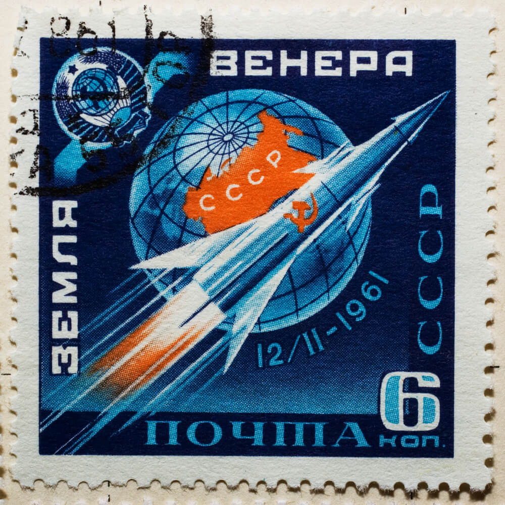 Soviet stamp commemorating the Venera 1 mission. Photo: shutterstock