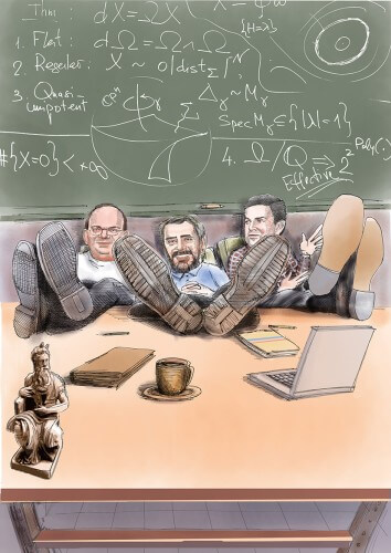 من اليمين: د.جال بنياميني، بروفيسور سيرغي ياكوفينكو، بروفيسور دميتري نوفيكوف.الحاجز العلوي