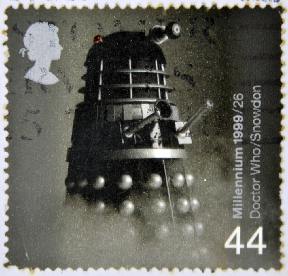 A British postal stamp issued in 1999 commemorating the series Dr. Who. Photo: Neftali / Shutterstock.com