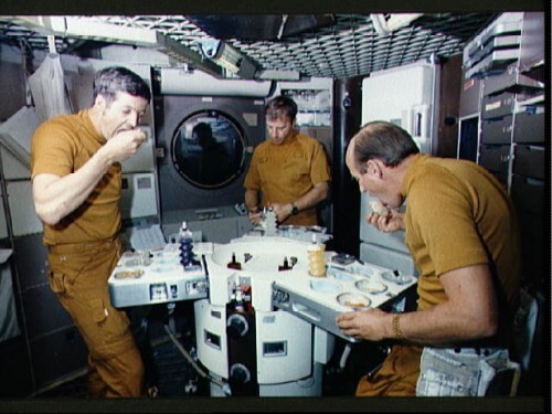 A meal on board the Skylab. Photo: NASA