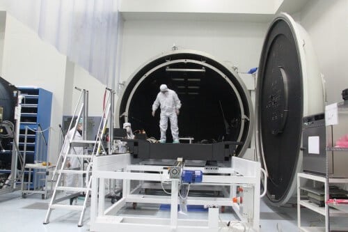 A production line for satellite products at the Elbit-Alup company. Photography: the department of photography in Bezalel