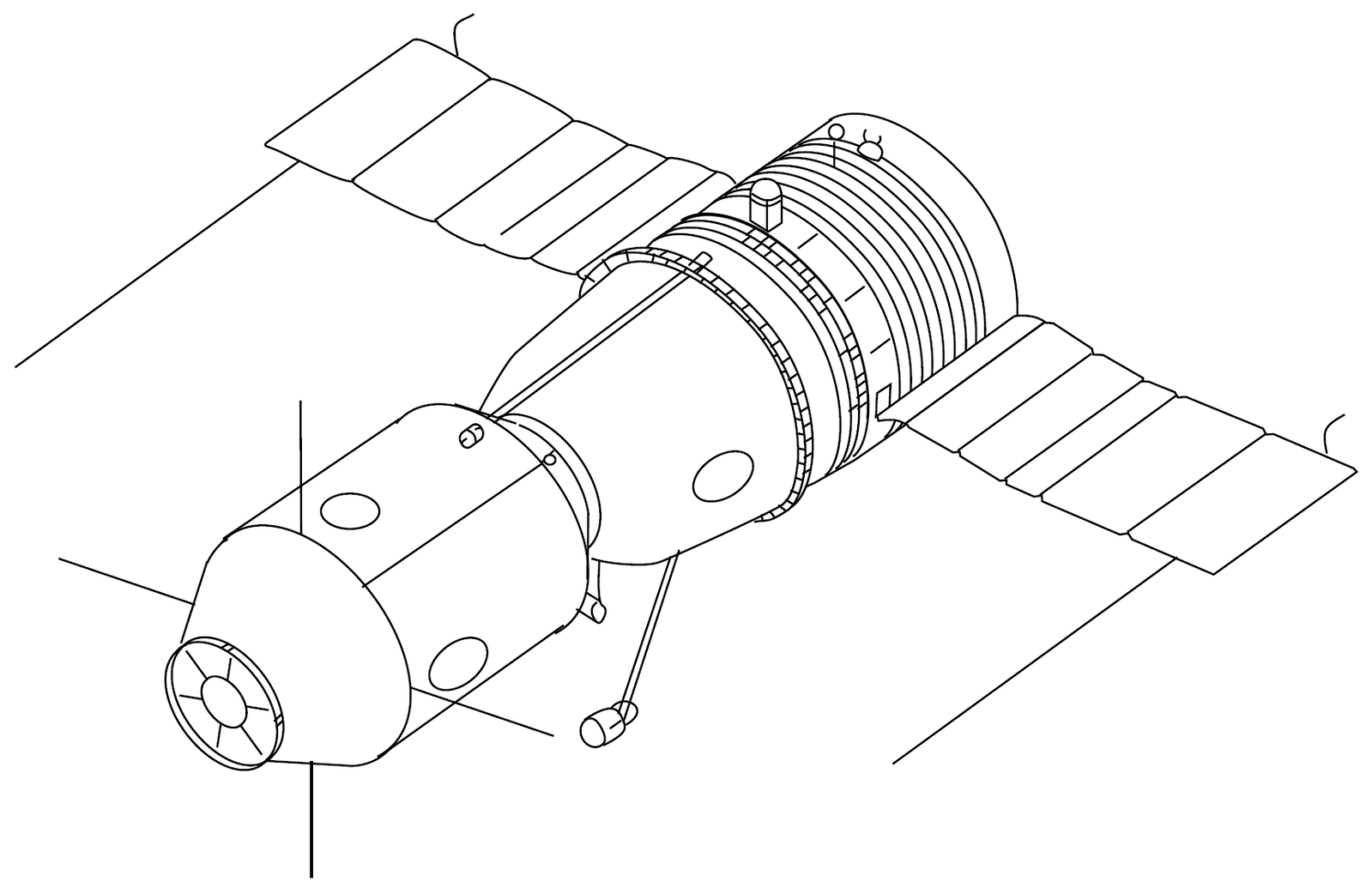 A drawing of a Soyuz spacecraft from the early days of the project