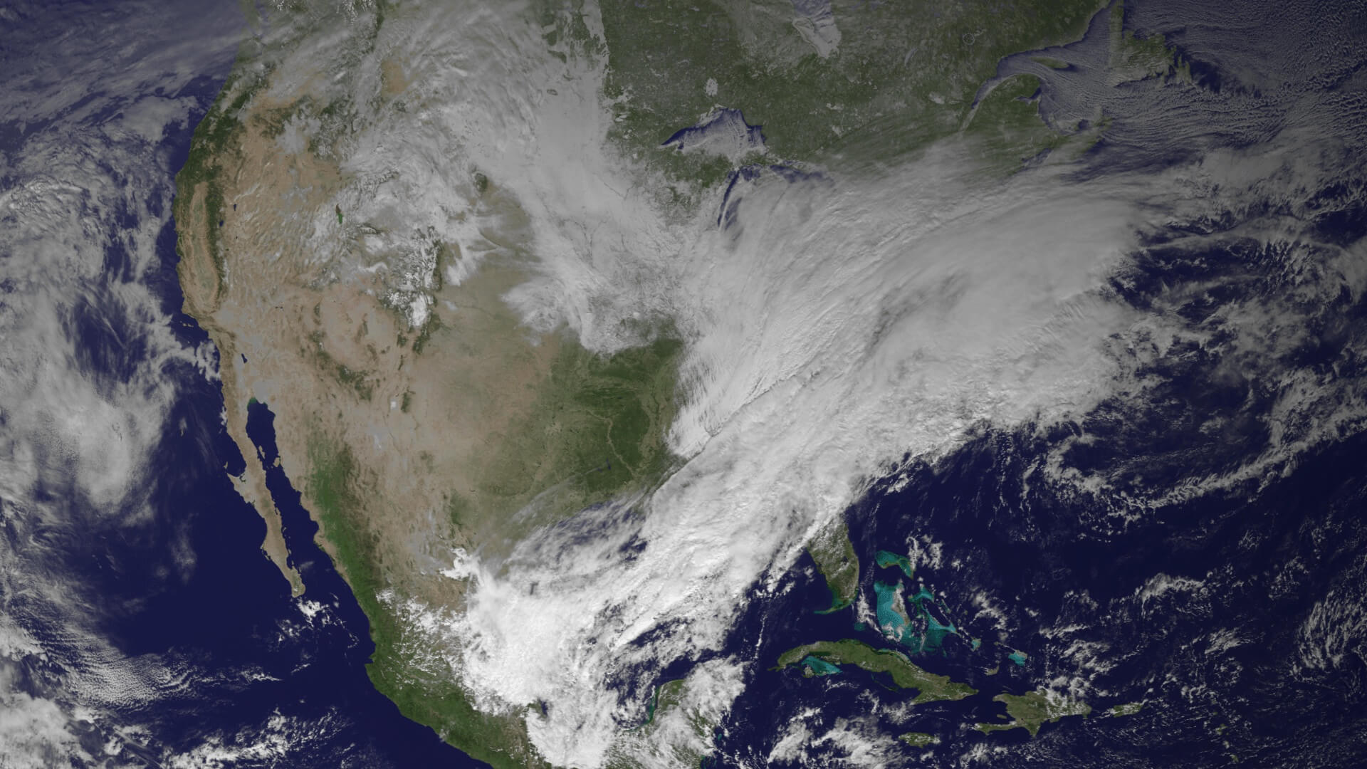 תמונה עדכנית של צפון אמריקה והמשבים הקוטביים המזרימים אוויר קר לחוף המזרחי, בעוד המערב נשאר יבש. צילום: NOAA