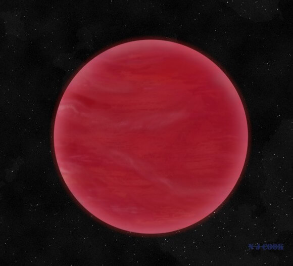 Artist rendering of ULAS J222711-004547. This recently discovered brown dwarf is characterized by a thick layer of clouds composed of mineral dust. These thick clouds give ULAS J222711-004547 its strong red color, which distinguishes it from "normal" brown dwarfs. Image: Neil Cook, Center for Astrophysical Research, University of Hertfordshire.