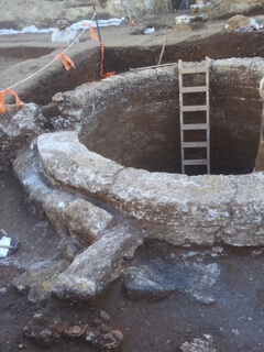 A close-up photo of a Byzantine well discovered during rescue excavations by the Antiquities Authority in Ramat Ha'il, February 2014. Photo: Hami Schiff, courtesy of the Antiquities Authority