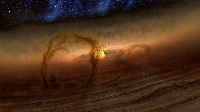 Magnetic loops carry gas and dust above a disk where planets form around stars as seen in this artist rendering Credit: NASA/JPL-Caltech