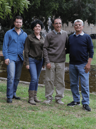 From the right: Prof. Avraham Ben-Nun, Prof. Yehiel Shai, Dr. Nathalie Kaushensky and Omari Fingold. Inhibitory effect