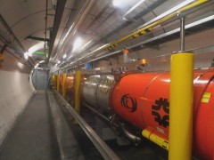 The tube where the protons flow towards the collision, inside the CERN tunnel. Photo: Avi Blizovsky